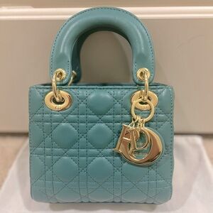 Teal Green Quilted Mini Bag with Gold Accents